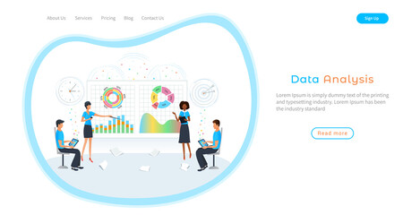 Business people planning and analyzing financial data growth in meeting. Marketing research. Team of analysts analyzing statistics and operational report. Predictive data analysis