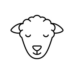 Sheep or ram head. Linear livestock icon. Black simple illustration of kind of meat, muslim animal for sacrifice. Contour isolated vector emblem on white background