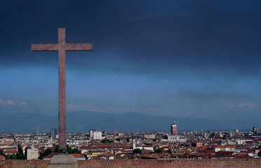 Turin crucifix with smoke landscape