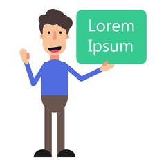 Happy smiling cartoon young man showing blank advertising board vector