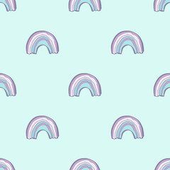 Cute cartoon rainbow hand drawn seamless pattern vector illustration