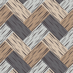 Brown floor with wooden texture. Netting. Ethnic boho ornament. Geometry. Seamless pattern. Vector illustration for web design or print.