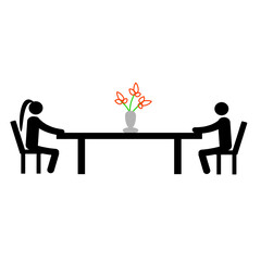 Stick man at a business meeting. Keep your distance during negotiations and work conversations. Social distancing. Be safe.