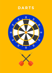 Darts game sports poster design. Vector flat illustration.
