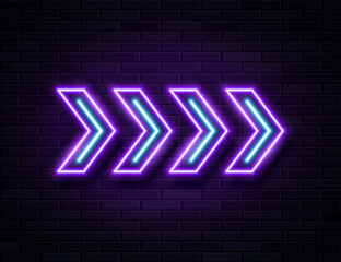 Futuristic Sci Fi Modern Neon Violet Glowing Arrows Frame for Banner on Dark Empty Grunge Concrete Brick Background.