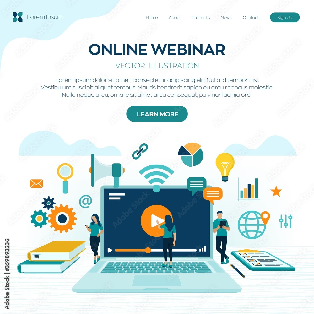 Poster webinar. internet conference. web based seminar. distance learning. e-learning concept with icons an