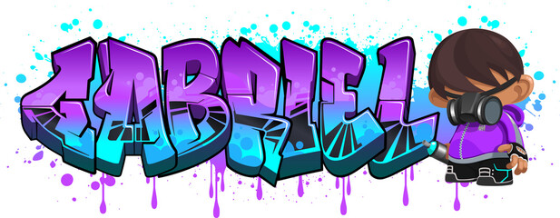 Gabriel. A cool Graffiti Name illustration inspired by graffiti and street art culture. Vivid vibrant colors, immaculate style, perfect balance.