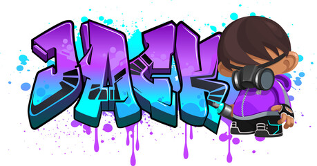 Jack. A cool Graffiti Name illustration inspired by graffiti and street art culture. Vivid vibrant colors, immaculate style, perfect balance.