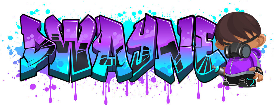 Dwayne. A cool Graffiti Name illustration inspired by graffiti and street art culture. Vivid vibrant colors, immaculate style, perfect balance.