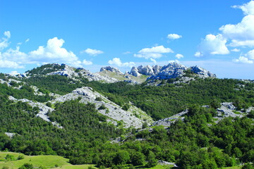 Mountain peaks on Velebit in Croatia, view from Mali Alan saddle to Tulove grede