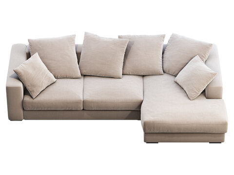 Modern light beige chaise lounge fabric sofa. 3d render.
