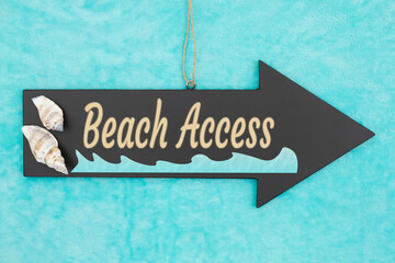 Beach Access hanging arrow chalkboard sign with seashells
