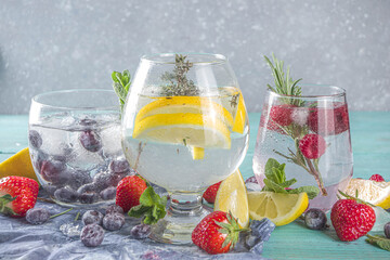 Fruit and berries gin tonics