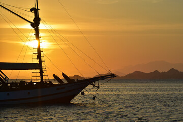 Sailboat at sunset, Komodo Island, Labuan Bajo, East Nusa Tenggara, Indonesia
