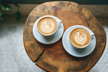 Cups of aromatic coffee cappuccino