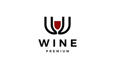 initial letter W with wine glass logo design concept