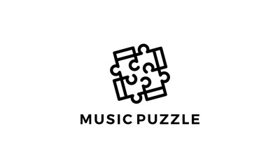 music puzzle with line style  logo design concept