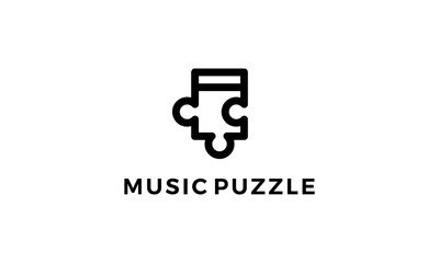music puzzle with line style  logo design concept