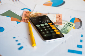 Business finance chart, cash payments and settlements