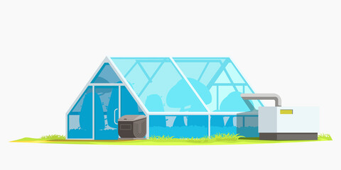 greenhouse on grass on white