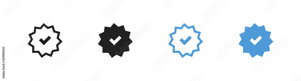 Poster check mark icons set. profile verification blue button in flat. vector right symbol
