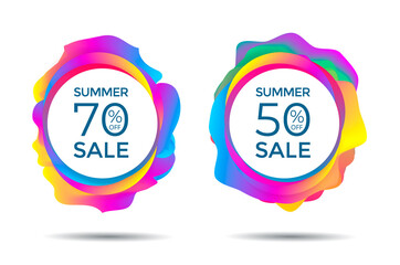 Summer Sale label. Discount sticker with vibrant gradient shapes. Vector modern price tag.