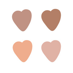 Doodle hearts, hand drawn love heart collection in brown pastel color. Vector illustration.