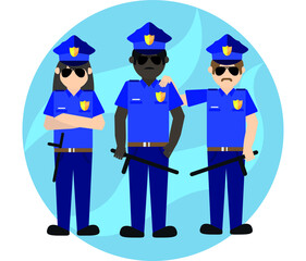 African American Ethnicity
young police character team. security concept flat modern vector on a white background