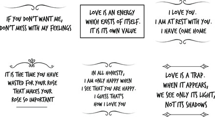 Set of Love Quotes Sayings for Valentine's day.  Romantic feeling between man and woman