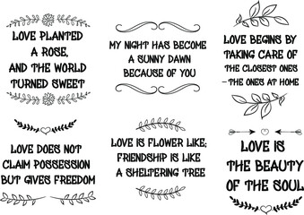 Set of Love Quotes Sayings for Valentine's day.  Romantic feeling between man and woman