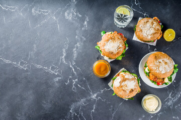 Various seafood and fish burgers assortment
