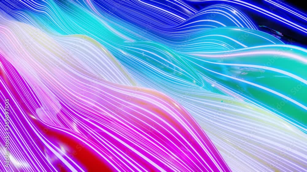 Aufkleber abstract 3d surface with beautiful waves, luminous sparkles and bright color gradient, colors of rai