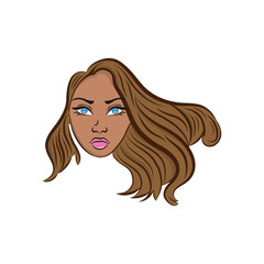 Vector illustration of woman with red lips, illustration of women short hair style icon, logo women face on white background.