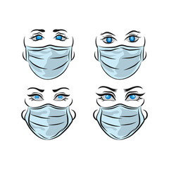 man and woman put on a mask sign icon, Mask a medical logo design. Awesome modern mask logo. A mask medical logotype.