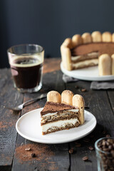 Italian dessert tiramisu with coffee 
