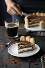 Italian dessert tiramisu with coffee 