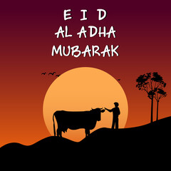 Fototapeta na wymiar Illusrtration vector graphic of Happy Eid Al-Adha greeting cards with a minimalist and neat design. Good for people who are looking for holiday cards to print or upload on social media
