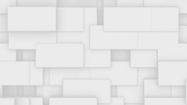 Random moving white animated blank squares. Seamless looping moving 3d mosaic blocks, top view.