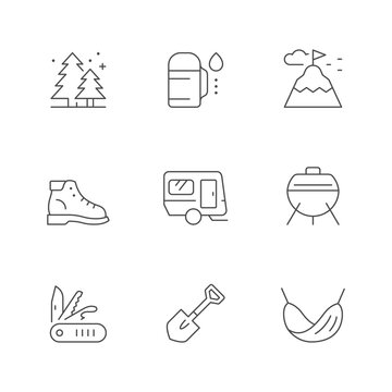 Set line icons of camping