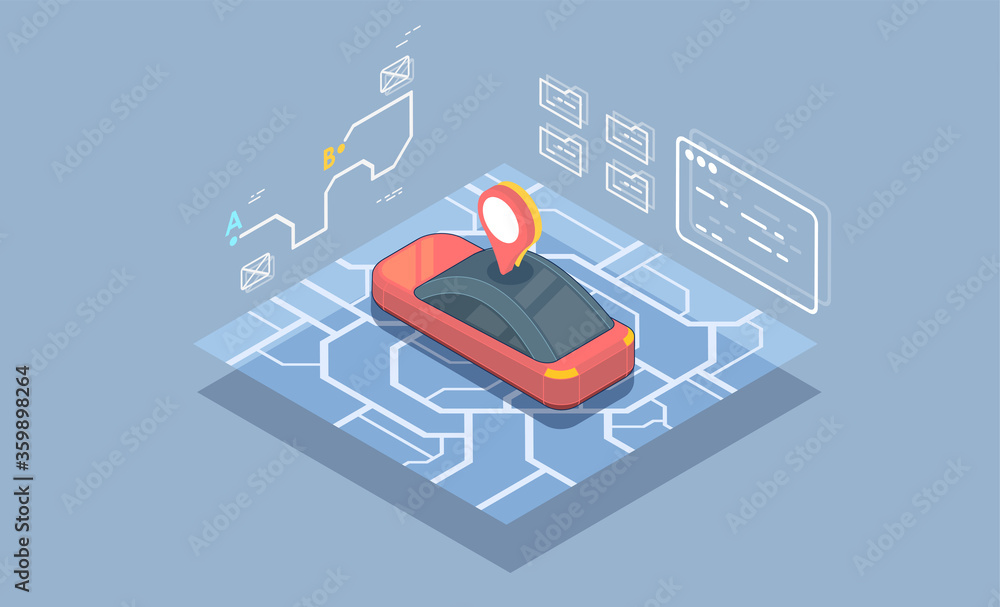 Poster dashboard theme creative infographic of city map navigation. gps navigation app concept in isometric