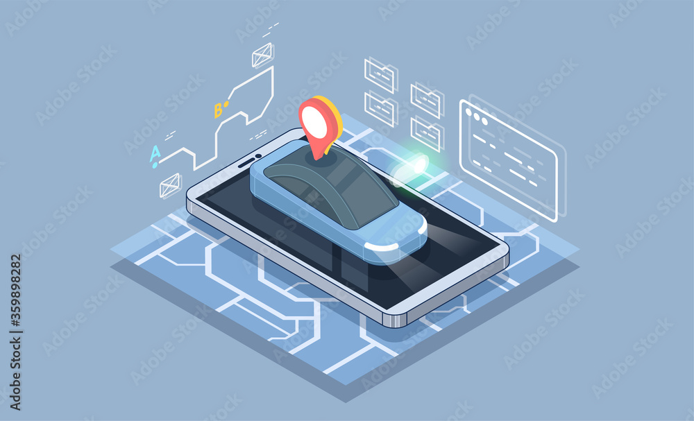 Poster dashboard theme creative infographic of city map navigation. gps navigation app concept in isometric