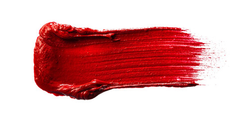 Stain swatch of a red matte lipstick on white background