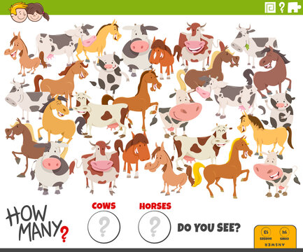how many cows and horses educational task for children