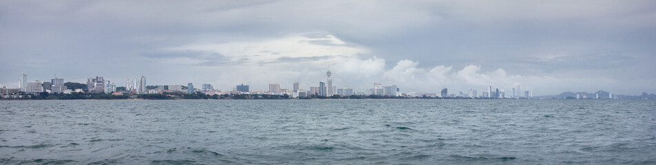 Fototapeta premium View of Pattaya from the sea, panorama.