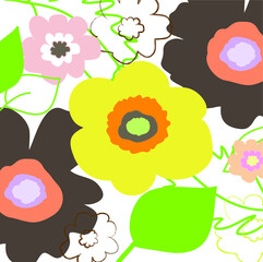 Abstract colourful cute flowers pattern background. Creative lovely florals with hand drawn and doodles for your design