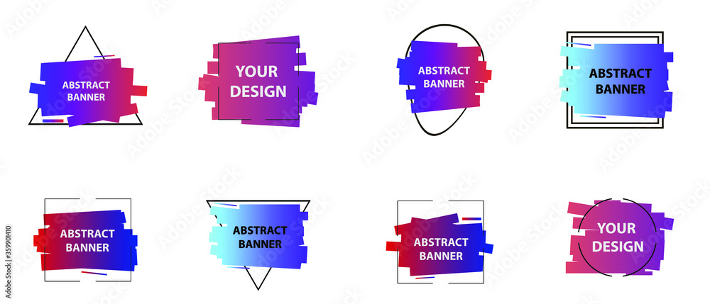 Poster set of modern abstract vector banners. multicolor flat geometric shapes. geometric gradient figures,