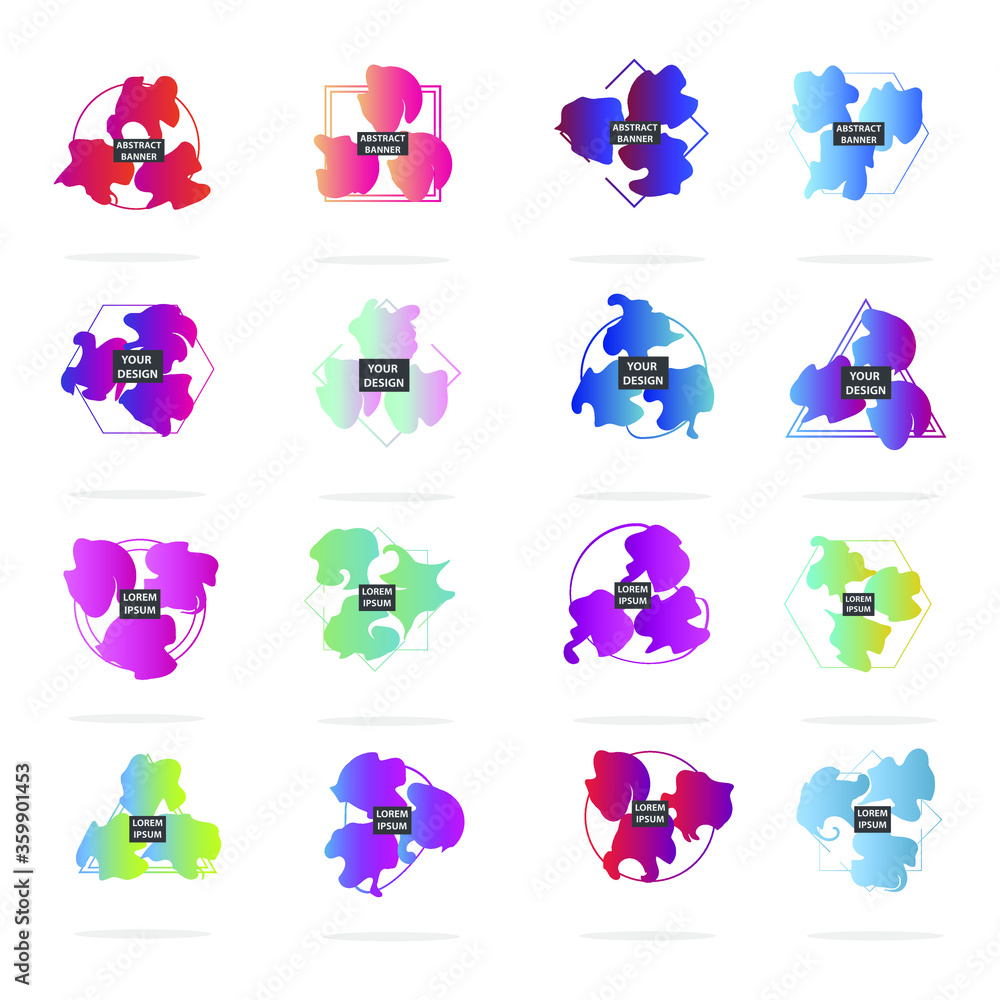 Poster set of modern abstract vector banners. multicolor flat geometric shapes. geometric gradient figures,