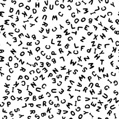 Vector illustration. Seamless pattern of black English letters on white background.