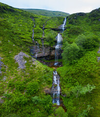 Obraz premium Yera River waterfall in Estacas de Trueba. Vega de Pas, Valles Pasiegos, Cantabria, Spain, Europe