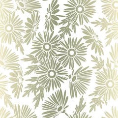 Foto auf Acrylglas Vector Daisy Floral Silhouettes in Yellow Green Ombre Scattered on White Background Seamless Repeat Pattern. Background for textiles, cards, manufacturing, wallpapers, print, gift wrap and © Julia